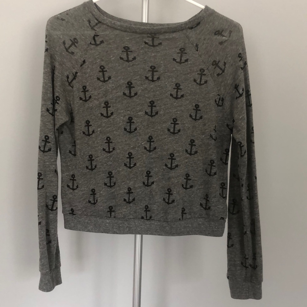 Forever 21 Long Sleeve Grey with Black Anchors Nautical Top Size Small